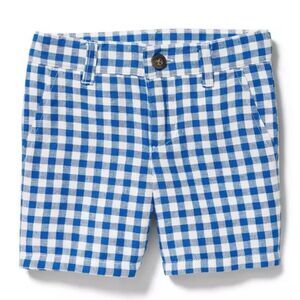 Janie and Jack, Blue Gingham Checker Plaid Linen Blend Shorts, Adjustable Boys 5
